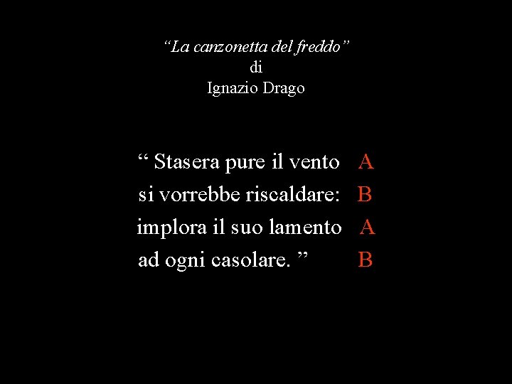 “La canzonetta del freddo” di Ignazio Drago “ Stasera pure il vento A si