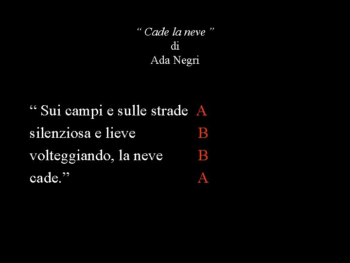 “ Cade la neve ” di Ada Negri “ Sui campi e sulle strade