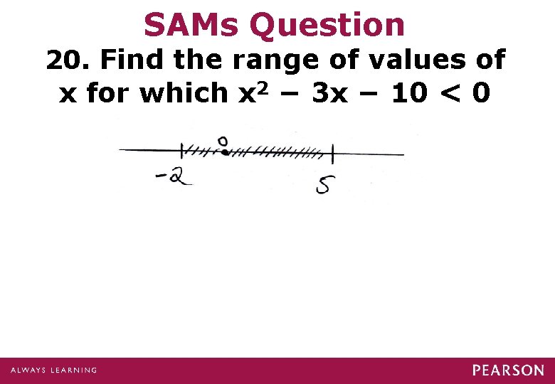 SAMs Question 20. Find the range of values of x for which x 2 SAMs Question 20. Find the range of values of x for which x 2