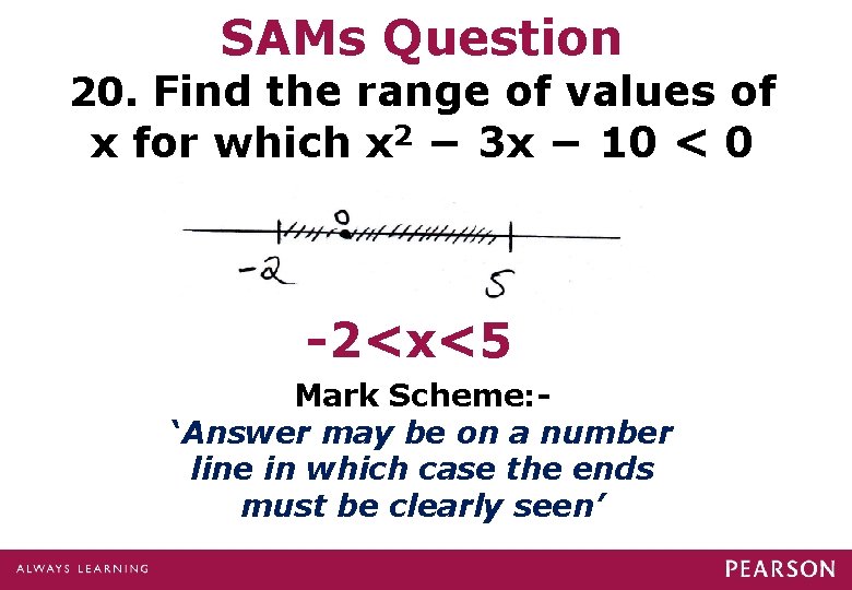 SAMs Question 20. Find the range of values of x for which x 2 SAMs Question 20. Find the range of values of x for which x 2