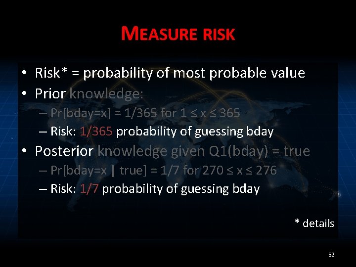 MEASURE RISK • Risk* = probability of most probable value • Prior knowledge: –