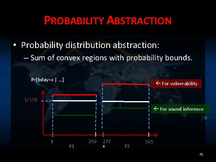 PROBABILITY ABSTRACTION • Probability distribution abstraction: – Sum of convex regions with probability bounds.