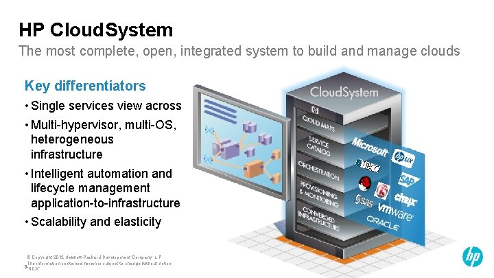 HP Cloud. System The most complete, open, integrated system to build and manage clouds