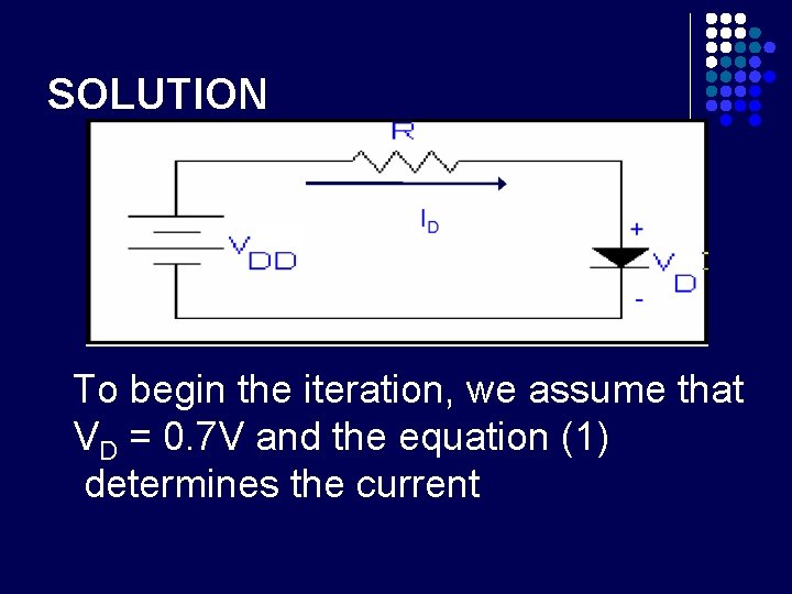SOLUTION To begin the iteration, we assume that VD = 0. 7 V and