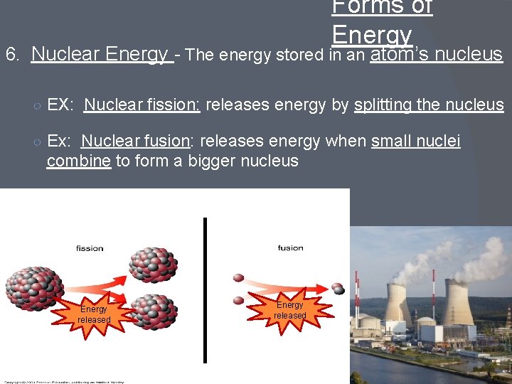 Forms of Energy 6. Nuclear Energy - The energy stored in an atom’s nucleus