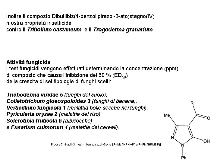 Inoltre il composto Dibutilbis(4 -benzoilpirazol-5 -ato)stagno(IV) mostra proprietà insetticide contro il Tribolium castaneum e