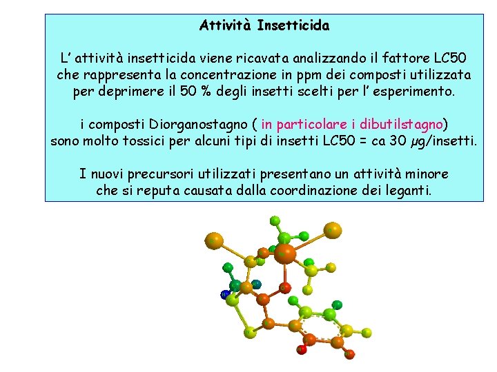 Attività Insetticida L’ attività insetticida viene ricavata analizzando il fattore LC 50 che rappresenta