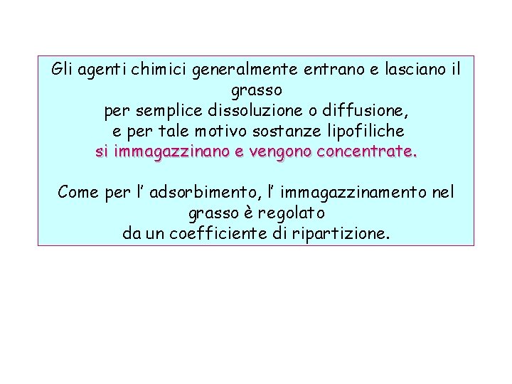 Gli agenti chimici generalmente entrano e lasciano il grasso per semplice dissoluzione o diffusione,