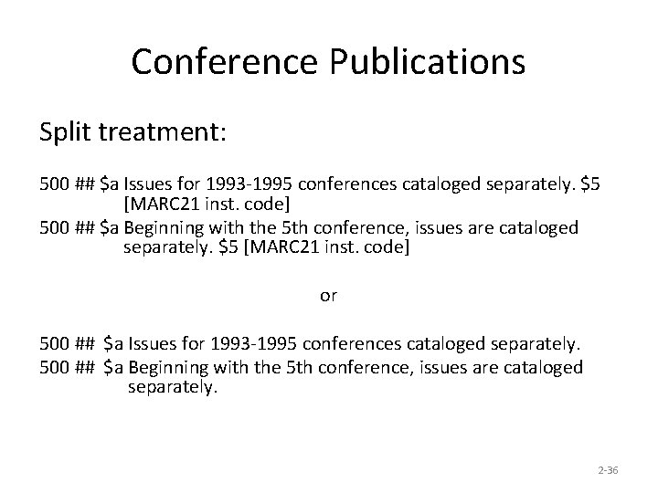 Conference Publications Split treatment: 500 ## $a Issues for 1993 -1995 conferences cataloged separately.