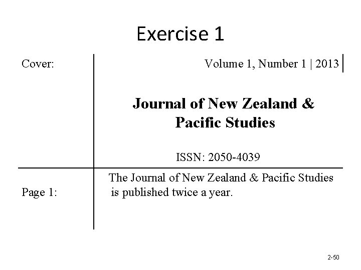 Exercise 1 Cover: Volume 1, Number 1 | 2013 Journal of New Zealand &