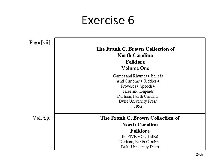 Exercise 6 Page [vii]: The Frank C. Brown Collection of North Carolina Folklore Volume