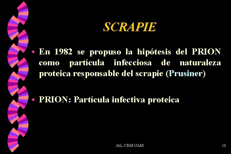 SCRAPIE w En 1982 se propuso la hipótesis del PRION como partícula infecciosa de