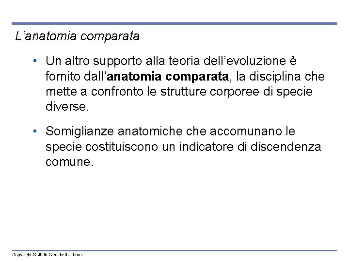 L’anatomia comparata • Un altro supporto alla teoria dell’evoluzione è fornito dall’anatomia comparata, la