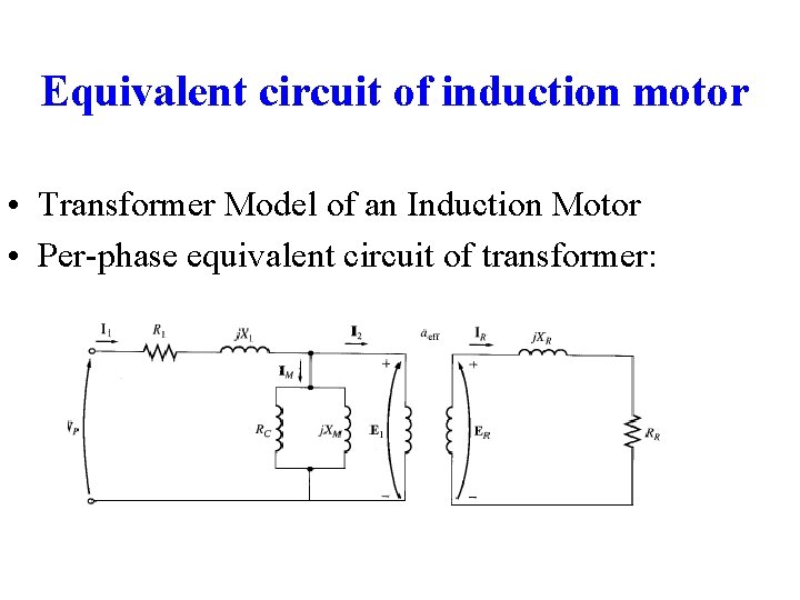 Equivalent circuit of induction motor • Transformer Model of an Induction Motor • Per-phase