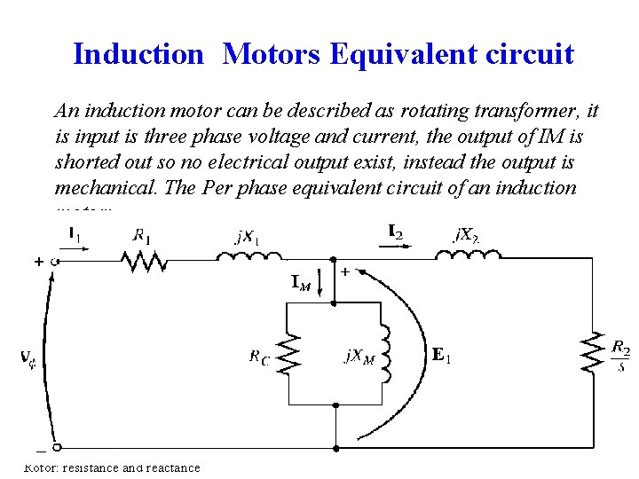 Induction Motors Equivalent circuit An induction motor can be described as rotating transformer, it