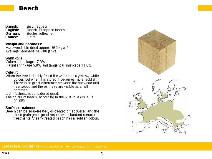 Beech Danish: English: German: France: Bøg, rødbøg Beech, European beech Buche, rotbuche Hetre Weight