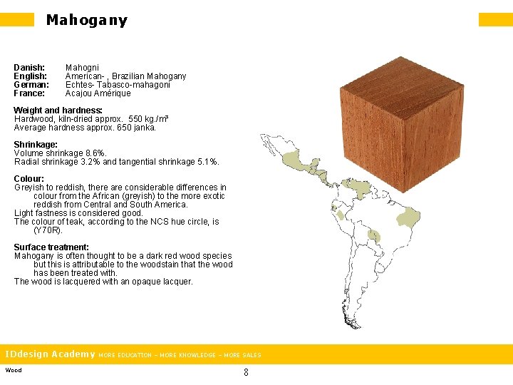 Mahogany Danish: English: German: France: Mahogni American- , Brazilian Mahogany Echtes- Tabasco-mahagoni Acajou Amérique