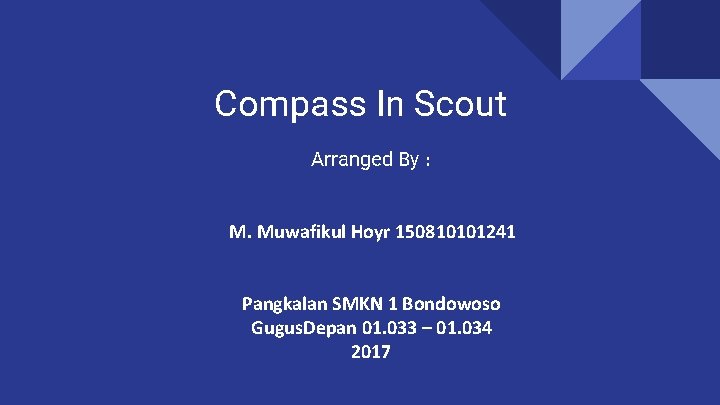 Compass In Scout Arranged By : M. Muwafikul Hoyr 150810101241 Pangkalan SMKN 1 Bondowoso