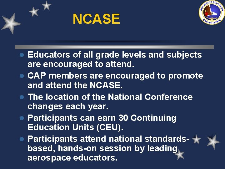 NCASE l l l Educators of all grade levels and subjects are encouraged to