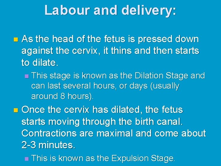 Labour and delivery: n As the head of the fetus is pressed down against