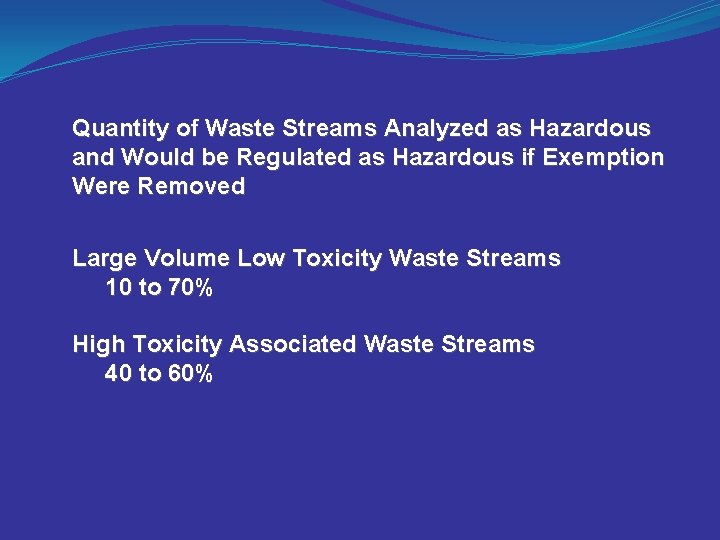 Quantity of Waste Streams Analyzed as Hazardous and Would be Regulated as Hazardous if