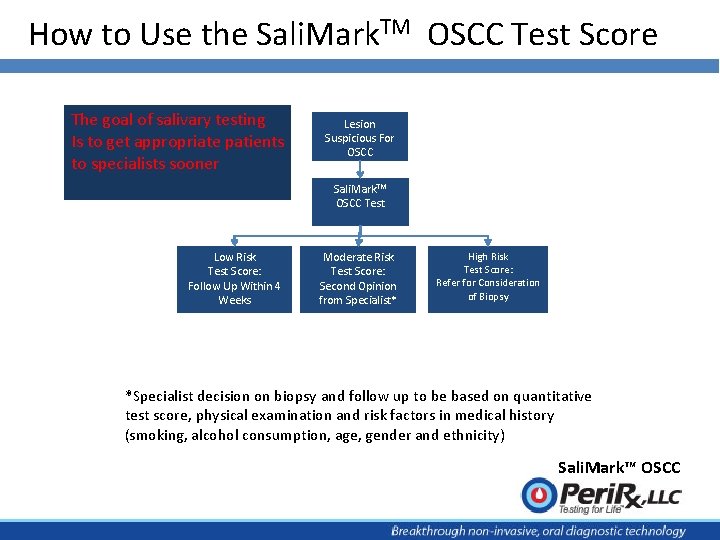 How to Use the Sali. Mark. TM OSCC Test Score The goal of salivary