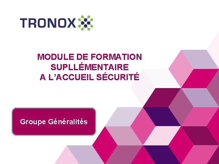 MODULE DE FORMATION SUPLLÉMENTAIRE A L’ACCUEIL SÉCURITÉ Groupe Généralités 