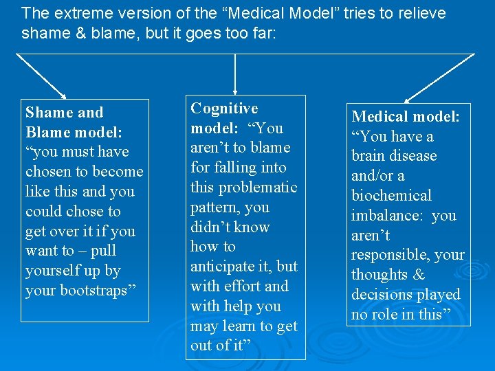 The extreme version of the “Medical Model” tries to relieve shame & blame, but