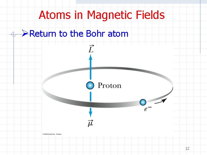 Atoms in Magnetic Fields ØReturn to the Bohr atom 12 