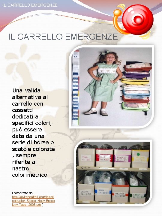 IL CARRELLO EMERGENZE Una valida alternativa al carrello con cassetti dedicati a specifici colori,