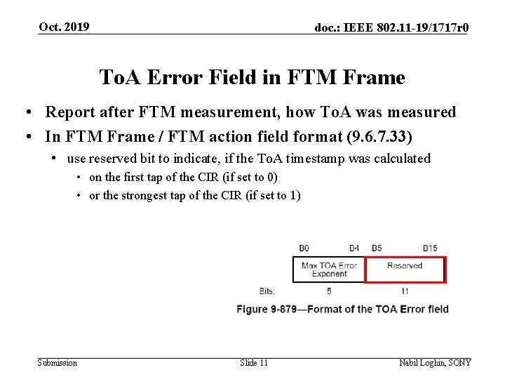 Oct. 2019 doc. : IEEE 802. 11 -19/1717 r 0 To. A Error Field