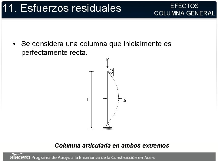 11. Esfuerzos residuales EFECTOS COLUMNA GENERAL • Se considera una columna que inicialmente es