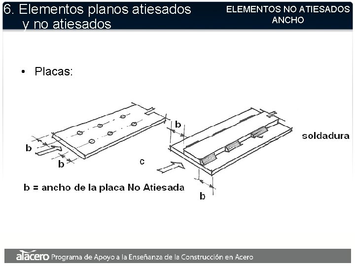 6. Elementos planos atiesados y no atiesados • Placas: ELEMENTOS NO ATIESADOS ANCHO 