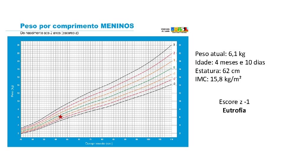 Peso atual: 6, 1 kg Idade: 4 meses e 10 dias Estatura: 62 cm