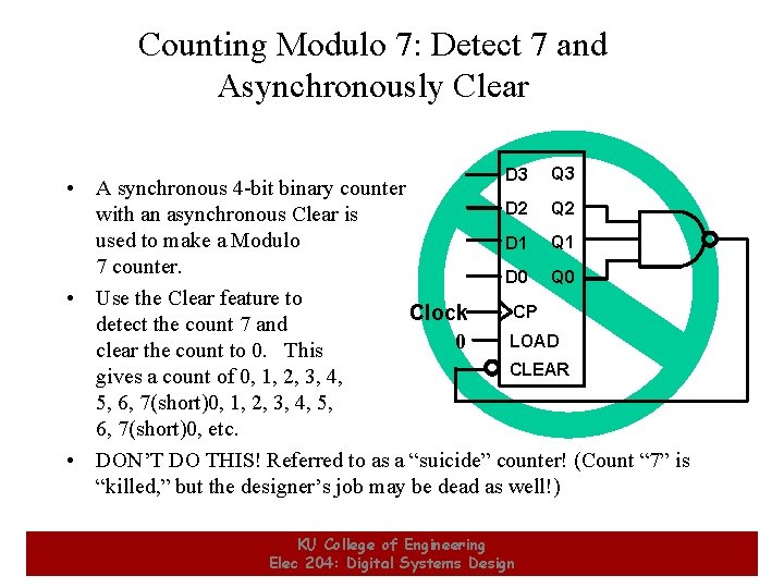 Counting Modulo 7: Detect 7 and Asynchronously Clear D 3 Q 3 • A