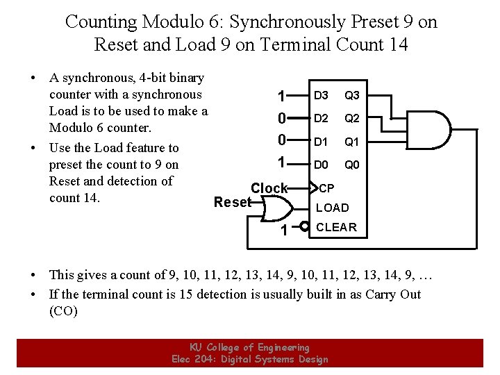 Counting Modulo 6: Synchronously Preset 9 on Reset and Load 9 on Terminal Count