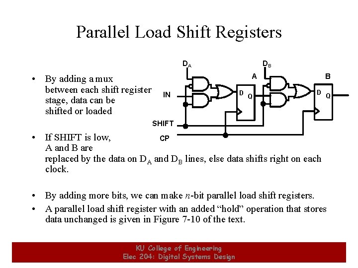 Parallel Load Shift Registers DA • By adding a mux between each shift register