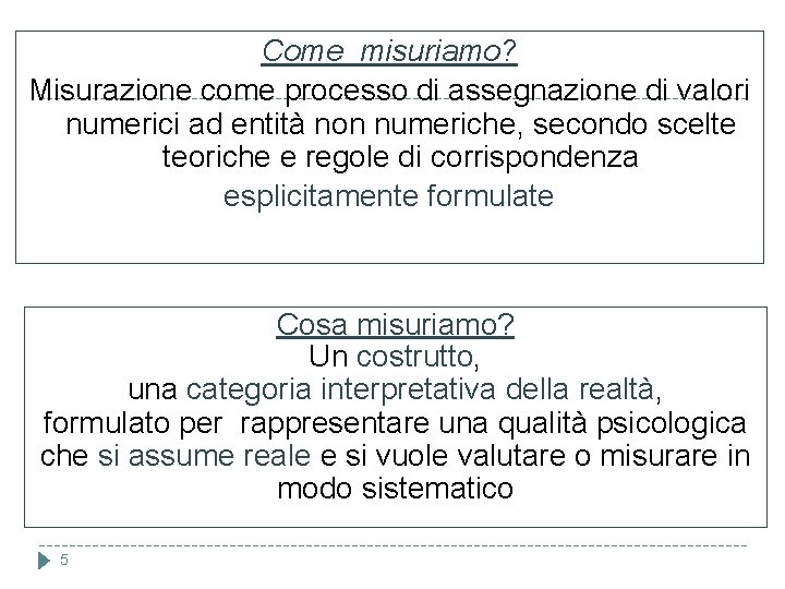 Come misuriamo? Misurazione come processo di assegnazione di valori numerici ad entità non numeriche,