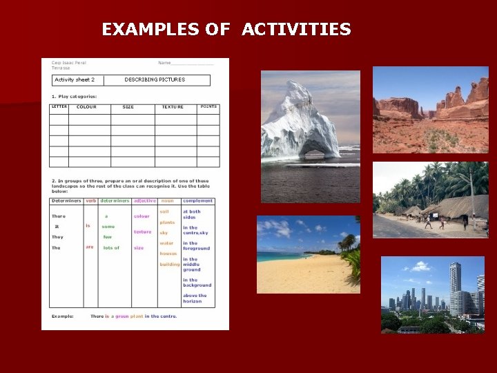 EXAMPLES OF ACTIVITIES 