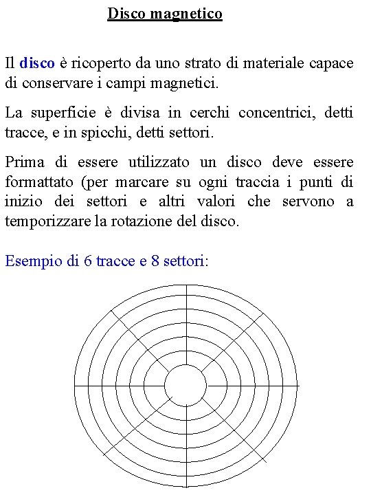 Disco magnetico Il disco è ricoperto da uno strato di materiale capace di conservare