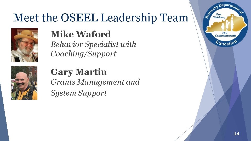 Meet the OSEEL Leadership Team Mike Waford Behavior Specialist with Coaching/Support Gary Martin Grants