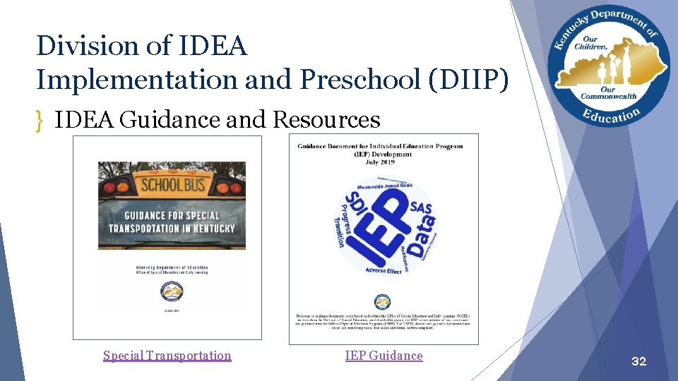 Division of IDEA Implementation and Preschool (DIIP) } IDEA Guidance and Resources Special Transportation