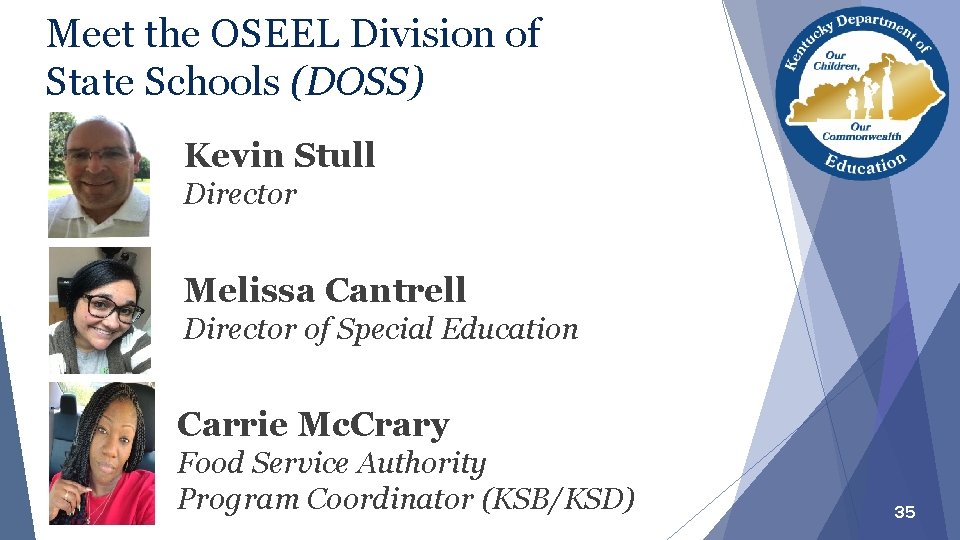 Meet the OSEEL Division of State Schools (DOSS) Kevin Stull Director Melissa Cantrell Director