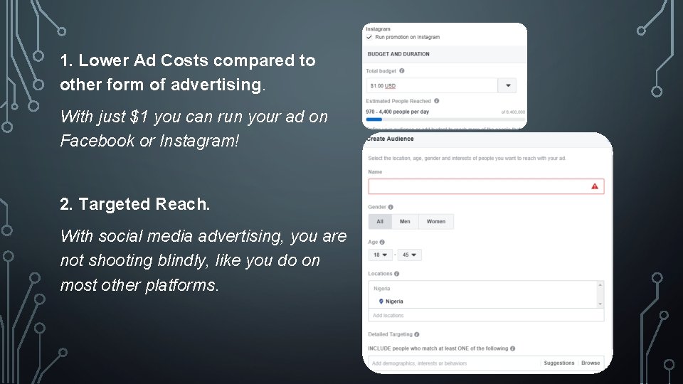 1. Lower Ad Costs compared to other form of advertising. With just $1 you