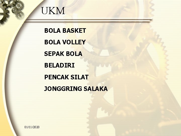 UKM BOLA BASKET BOLA VOLLEY SEPAK BOLA BELADIRI PENCAK SILAT JONGGRING SALAKA 01/11/2020 