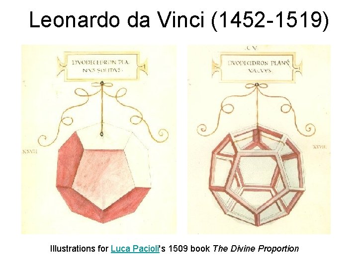 Leonardo da Vinci (1452 -1519) Illustrations for Luca Pacioli's 1509 book The Divine Proportion