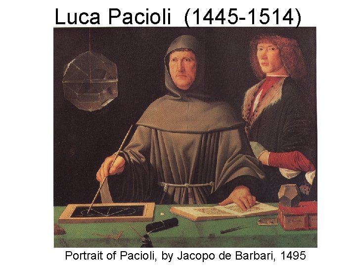 Luca Pacioli (1445 -1514) Portrait of Pacioli, by Jacopo de Barbari, 1495 