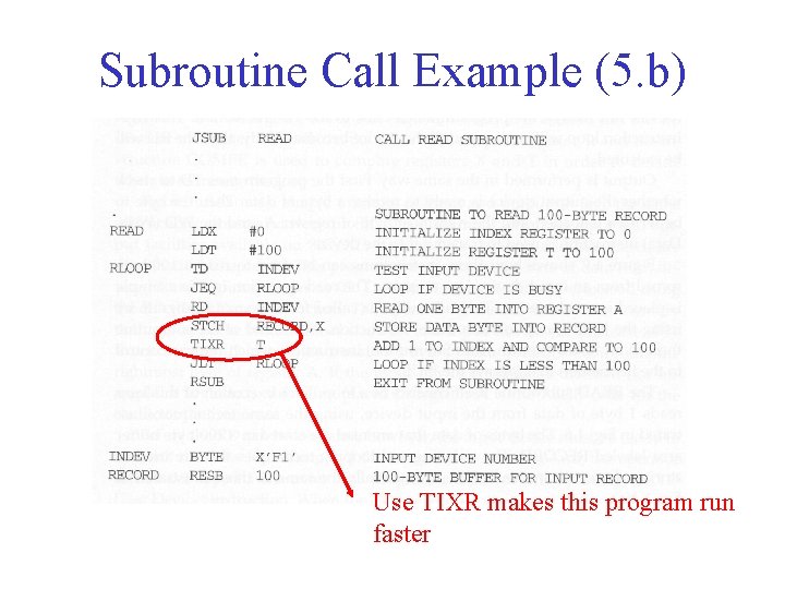 Subroutine Call Example (5. b) Use TIXR makes this program run faster 