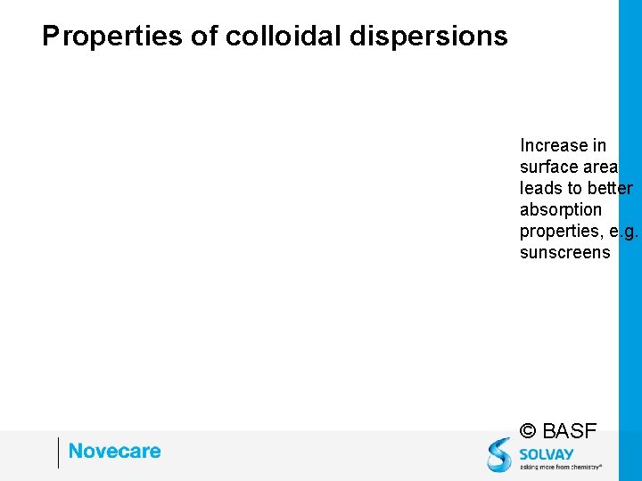 Properties of colloidal dispersions Increase in surface area leads to better absorption properties, e.