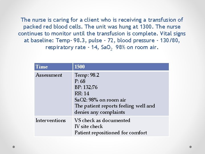 The nurse is caring for a client who is receiving a transfusion of packed